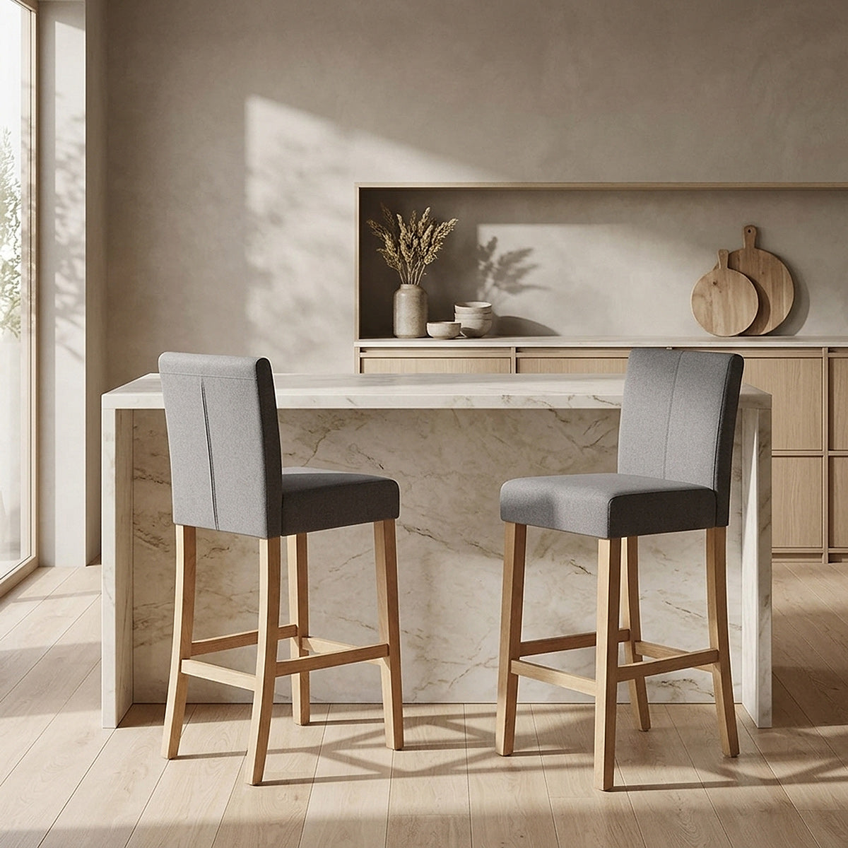 Cornell Oak Bar Stool Charcoal Fabric