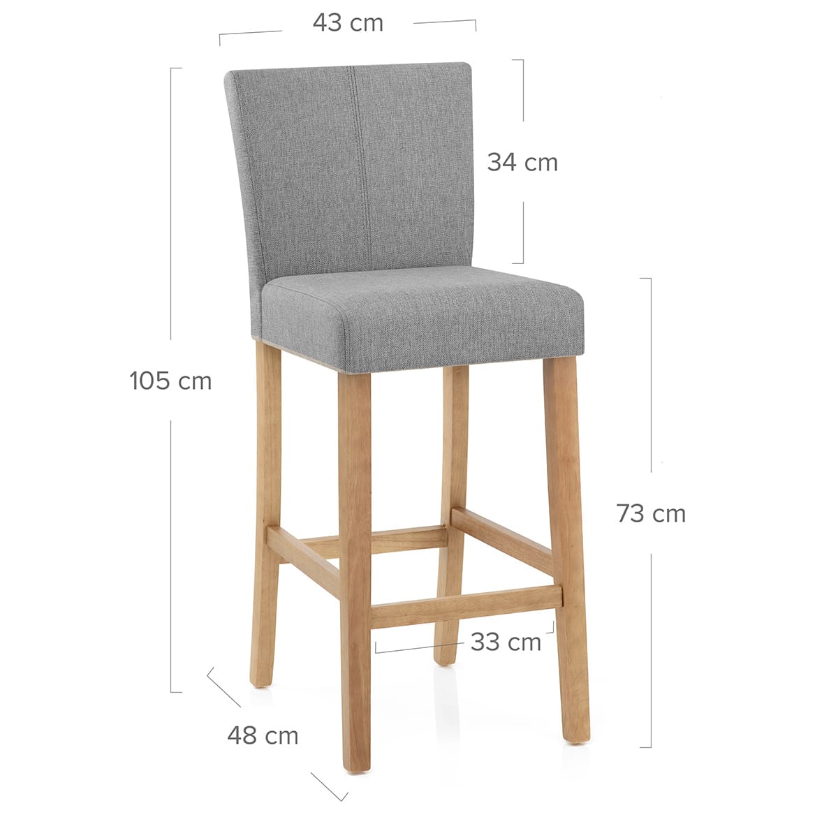 Cornell Oak Bar Stool Light Grey Fabric