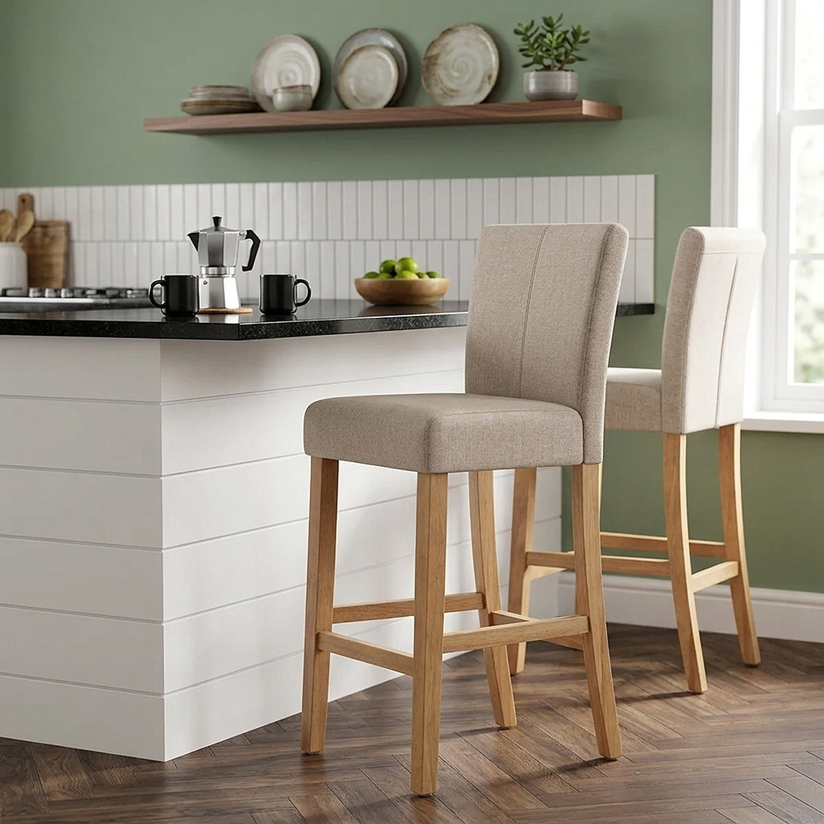 Cornell Oak Bar Stool Tweed Fabric