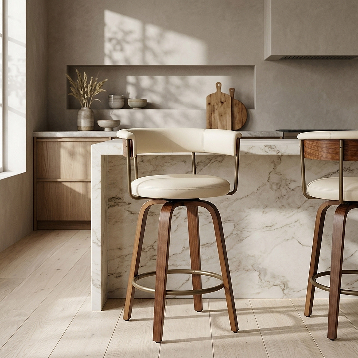 Costa Walnut Bar Stool Cream