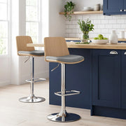 Crest Oak Stool Grey Fabric