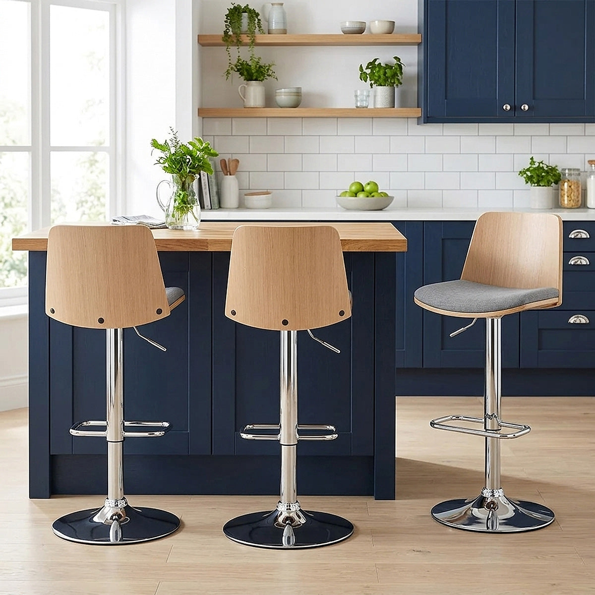 Crest Oak Stool Grey Fabric