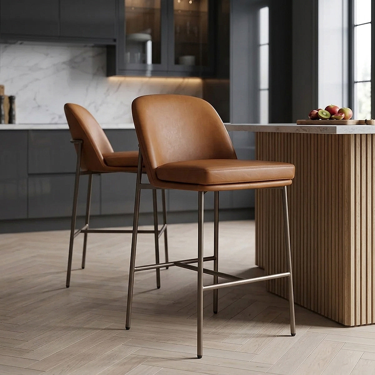 Cruz Real Leather Stool Antique Brown