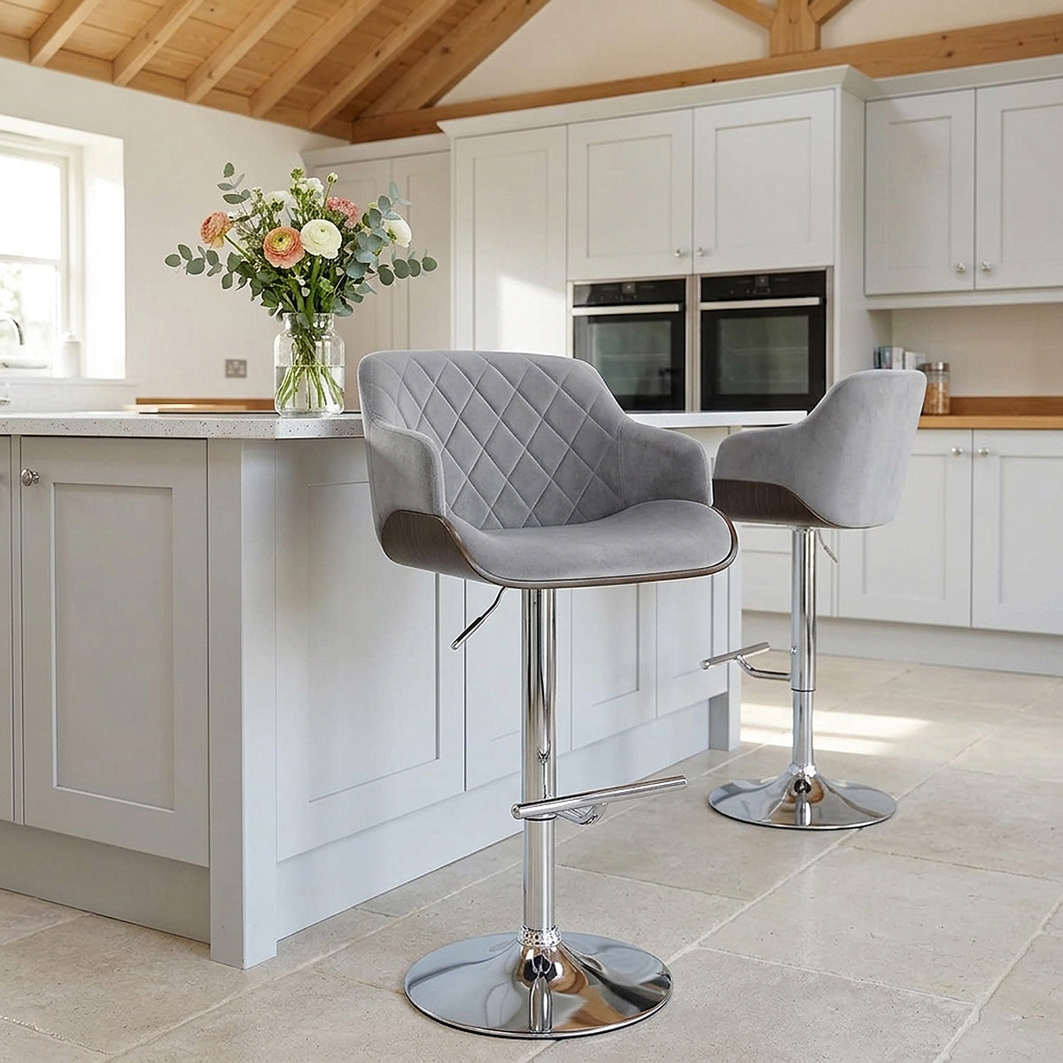 Dakota Bar Stool Grey Velvet