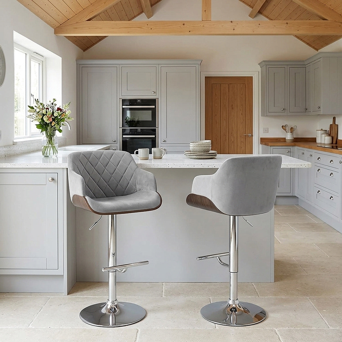 Dakota Bar Stool Grey Velvet