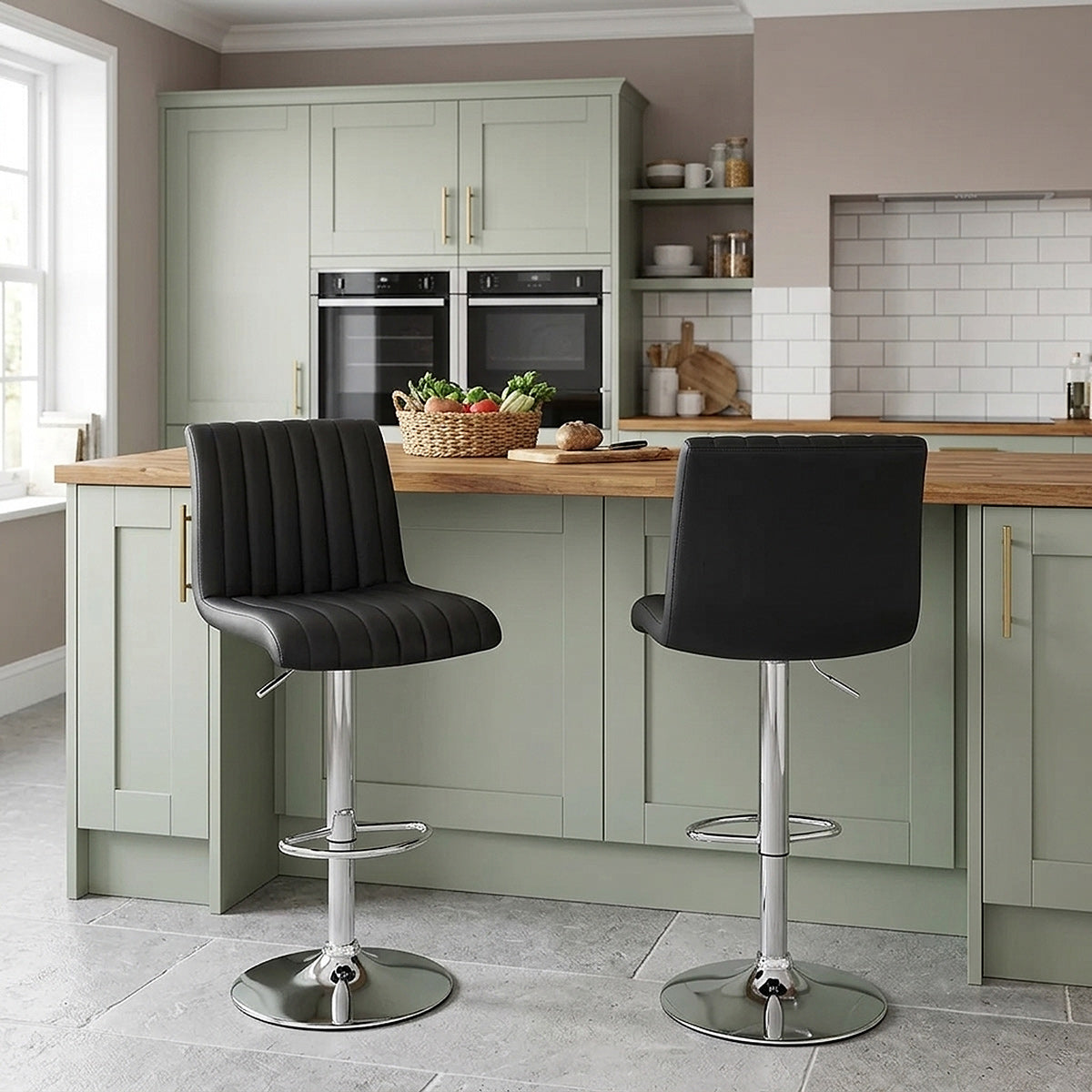 Debut Real Leather Bar Stool Black