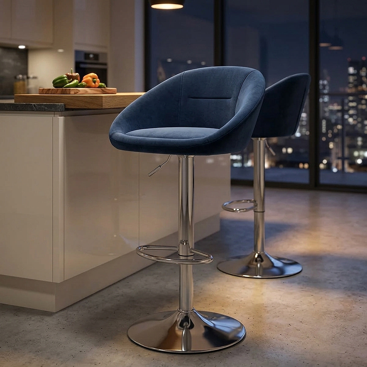 Decco Brushed Stool Blue Velvet
