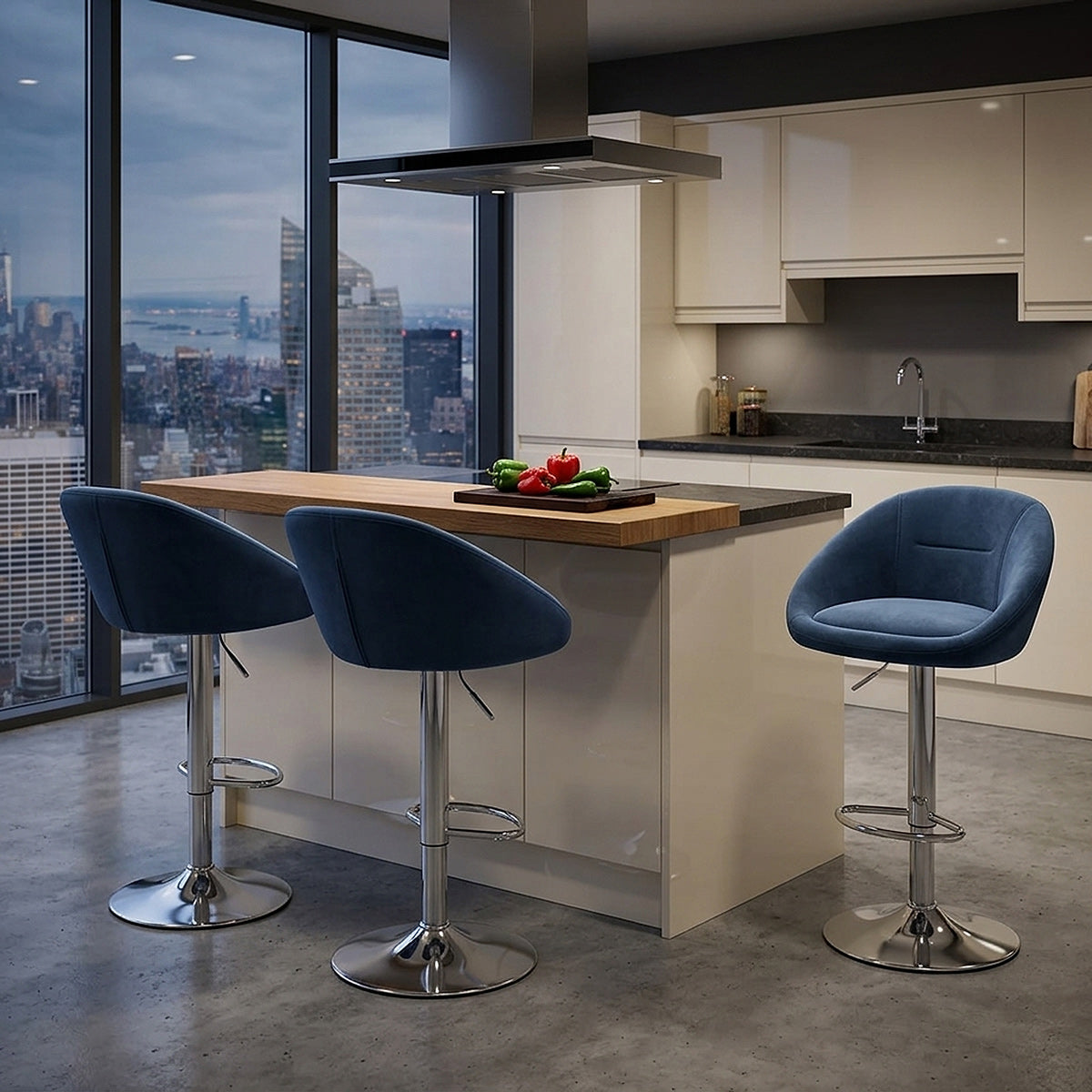 Decco Brushed Stool Blue Velvet