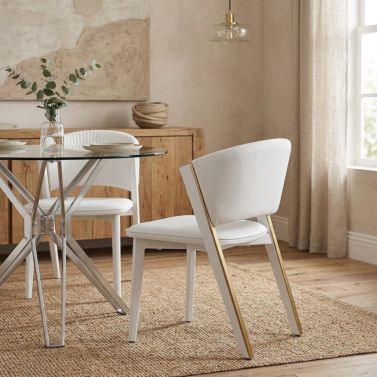 Deco 100cm White Round Glass Table & 4 Mollie Chairs Dining Set
