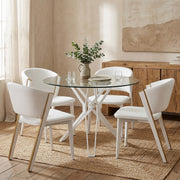 Deco 100cm White Round Glass Table & 4 Mollie Chairs Dining Set