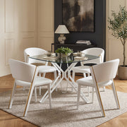 Deco 100cm White Square Glass Table & 4 Mollie Chairs Dining Set
