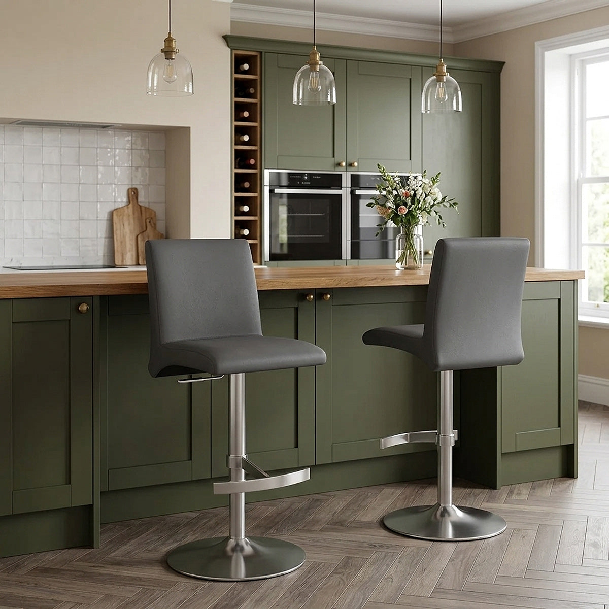 Deluxe Brushed High Back Stool Grey