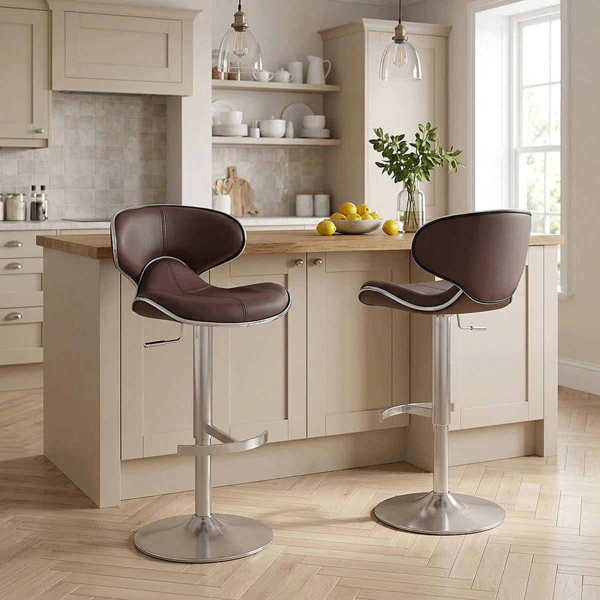 Deluxe Duo Leather Brushed Stool Brown