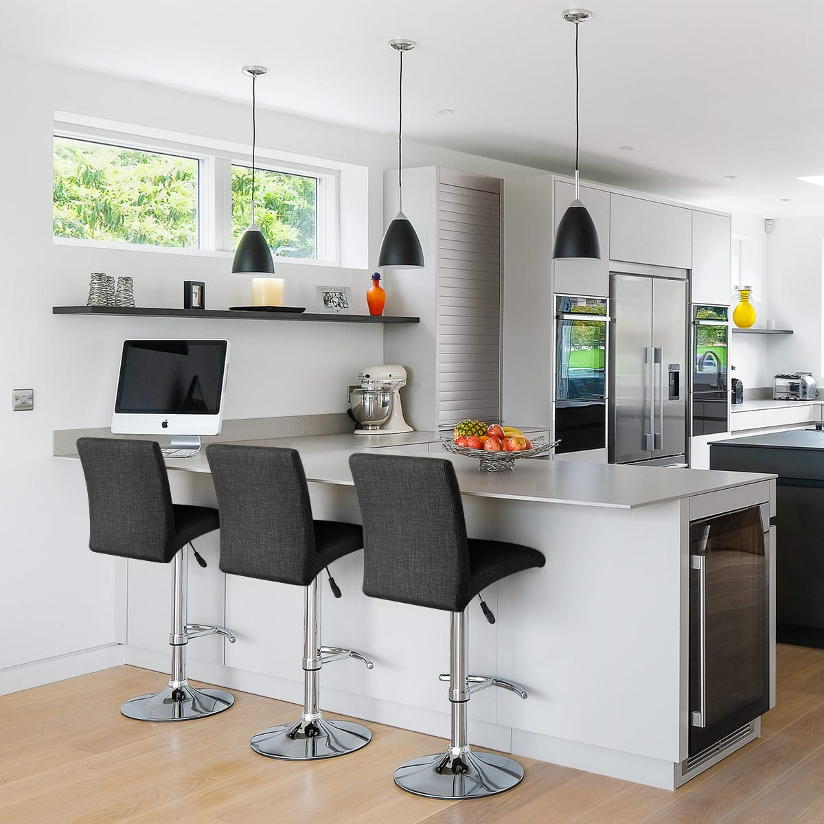 Deluxe High Back Stool Grey Fabric