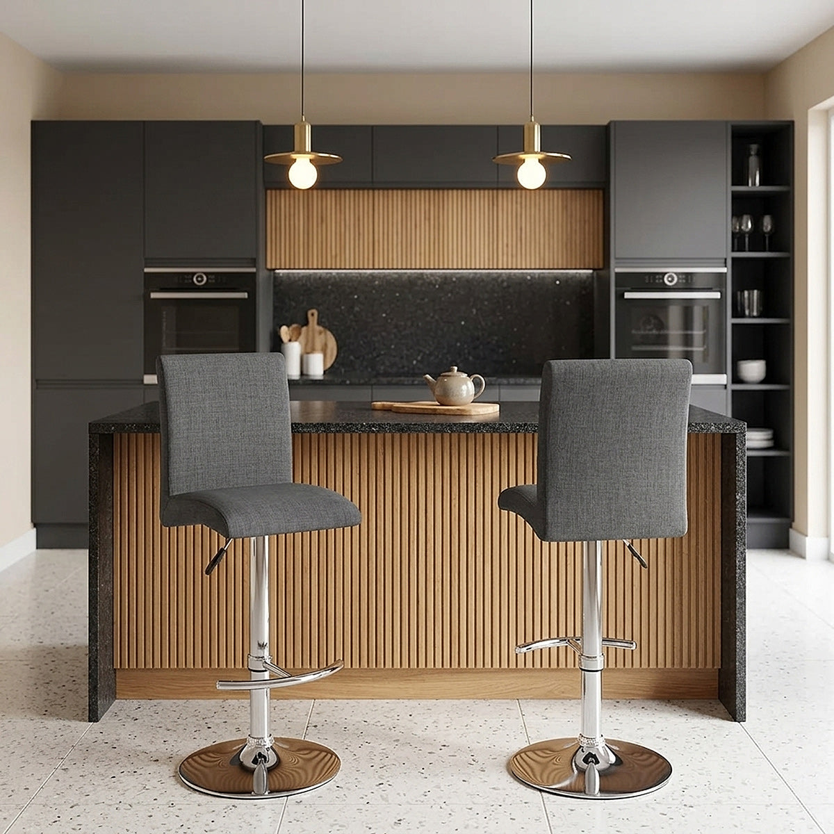 Deluxe High Back Stool Grey Fabric