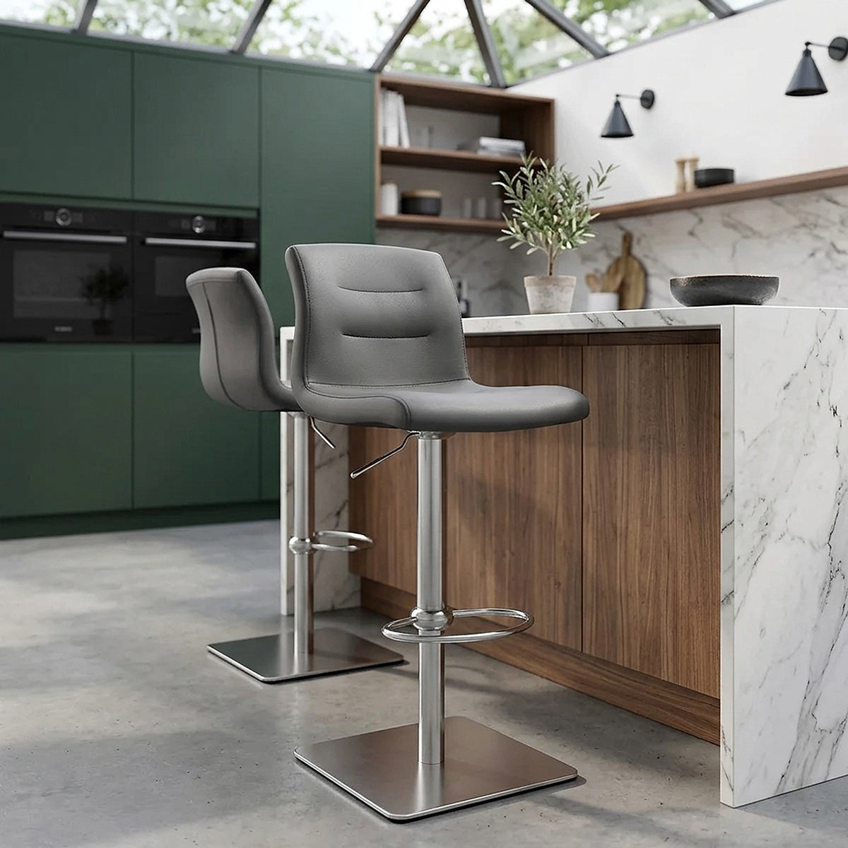 Deluxe Paradis Leather Brushed Stool Grey