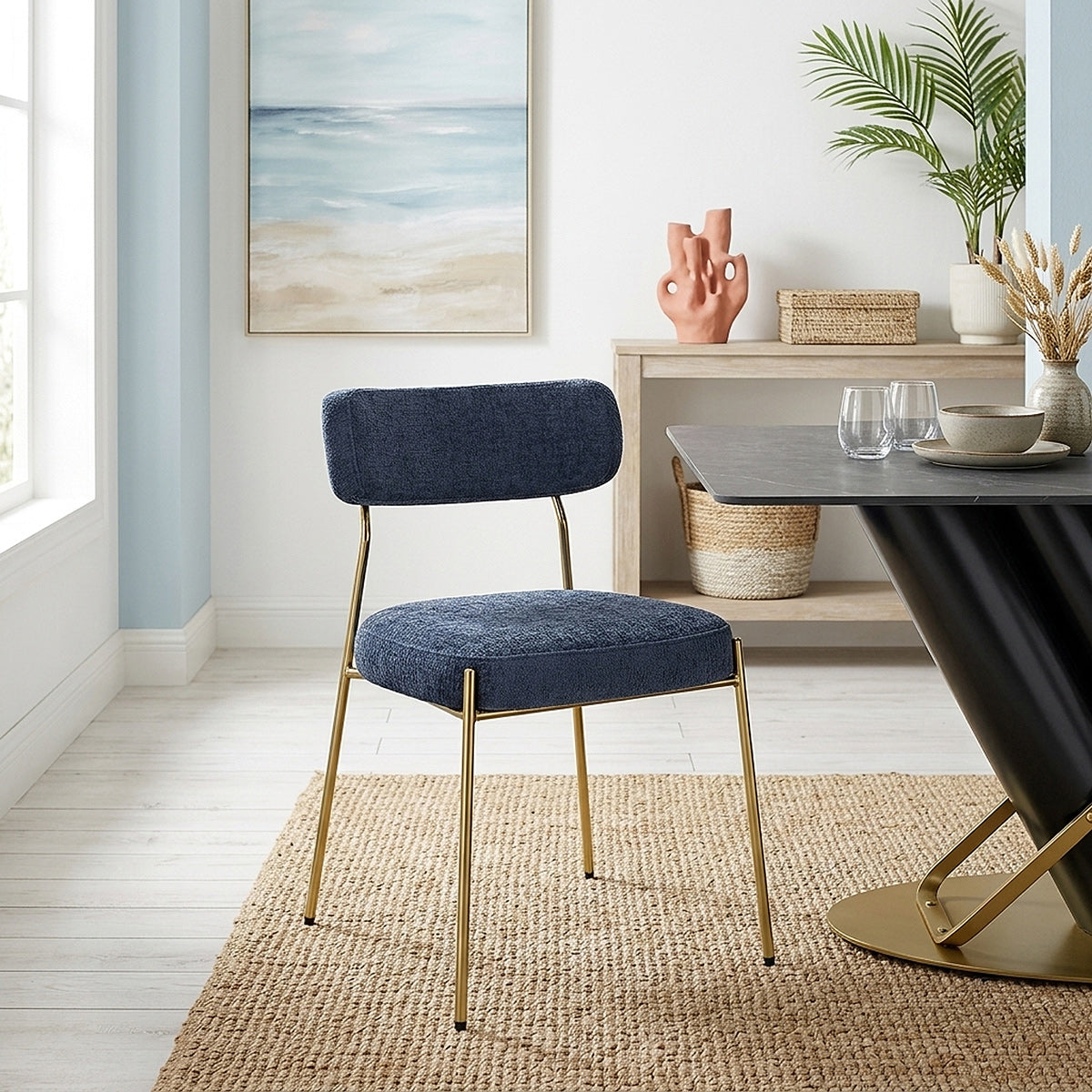 Diana Gold Chair Blue Fabric