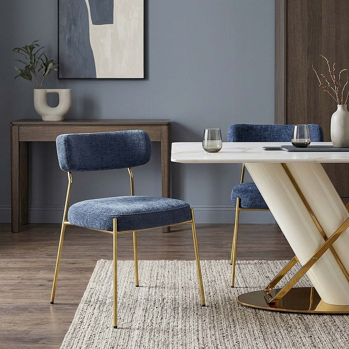 Diana Gold Chair Blue Fabric