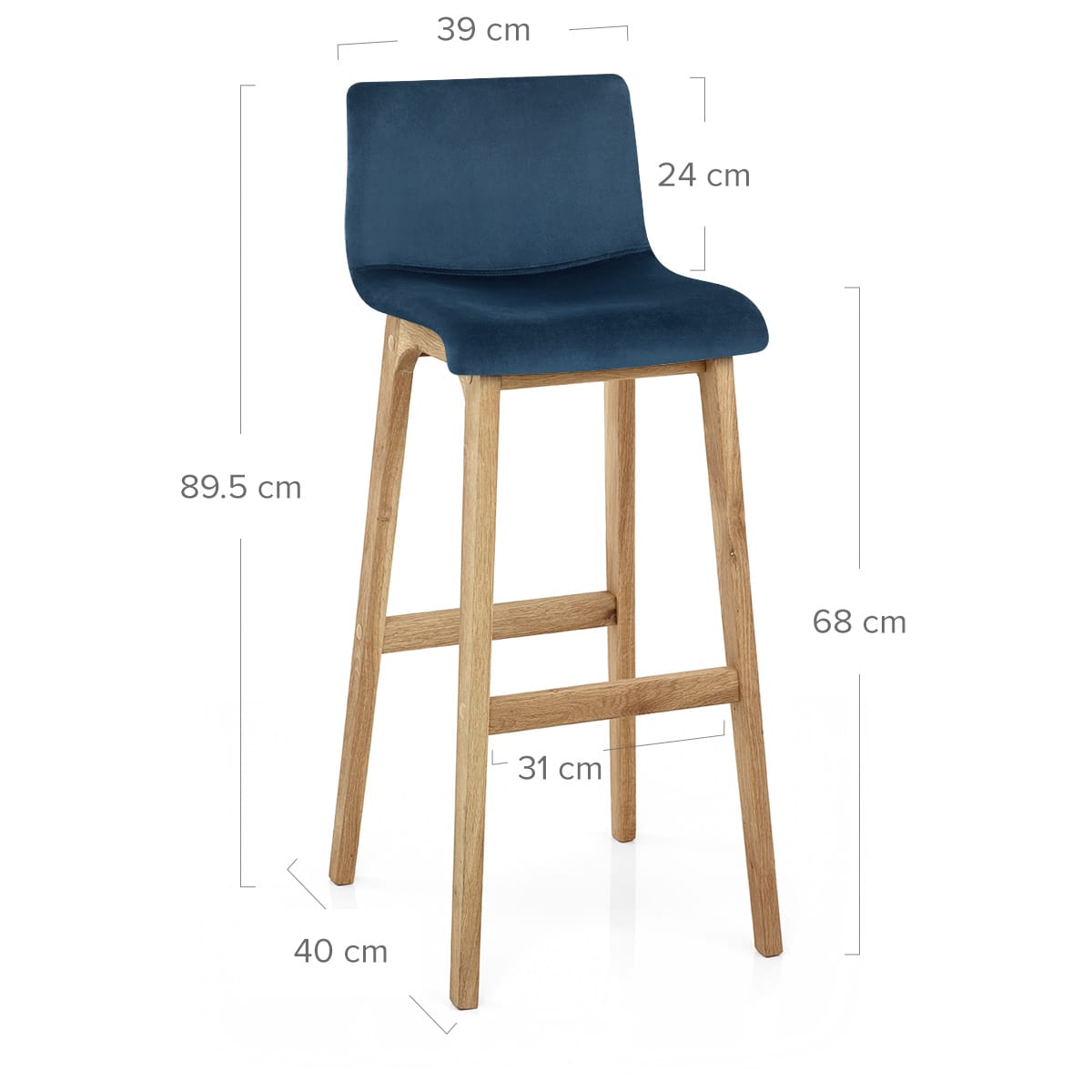 Drift Oak & Blue Velvet Stool