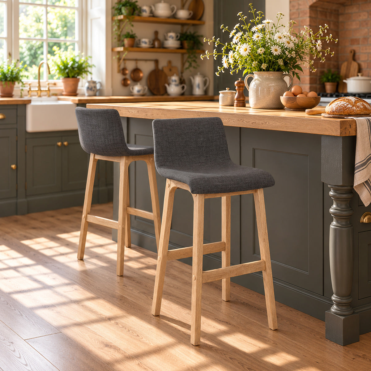 Drift Oak & Charcoal Fabric Stool