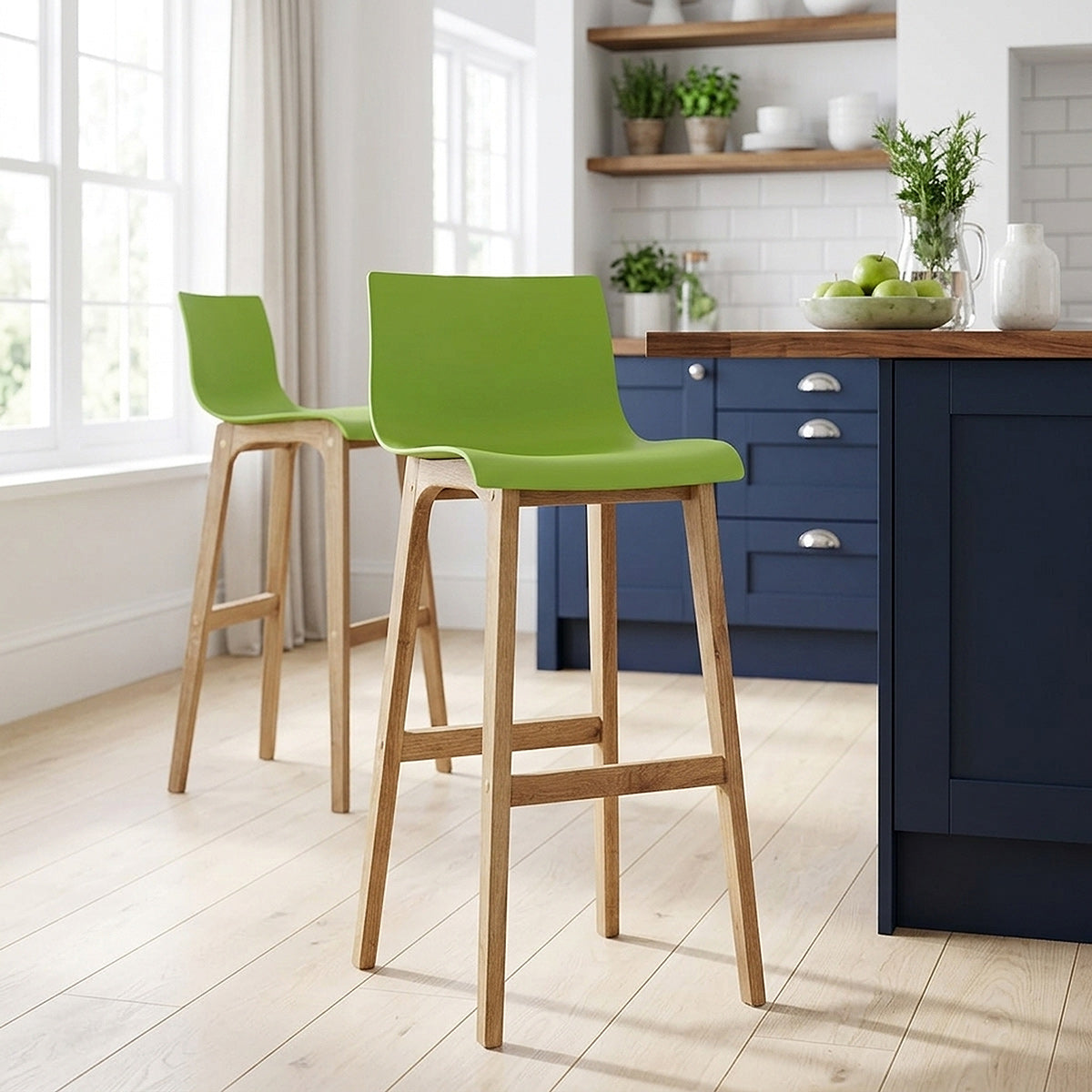 Drift Oak & Green Bar Stool