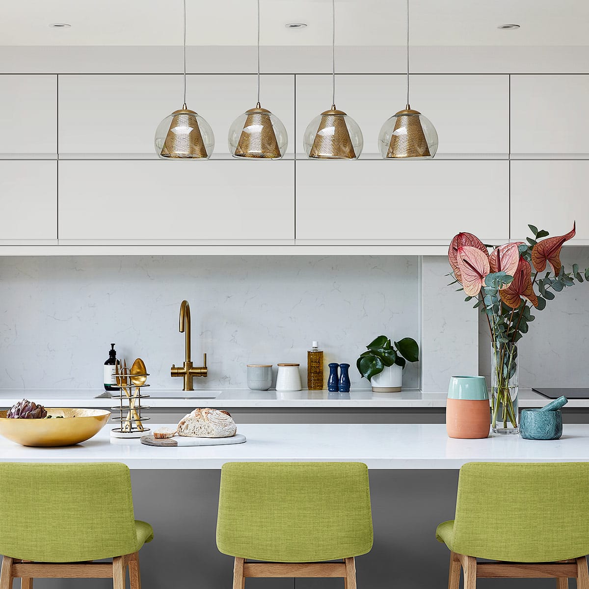 Drift Oak & Green Fabric Stool