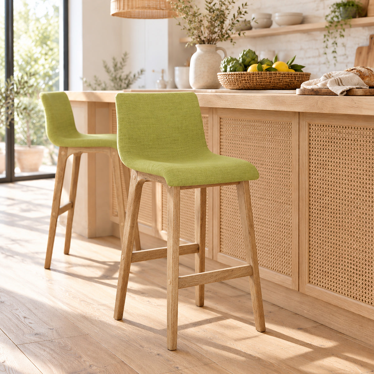 Drift Oak & Green Fabric Stool