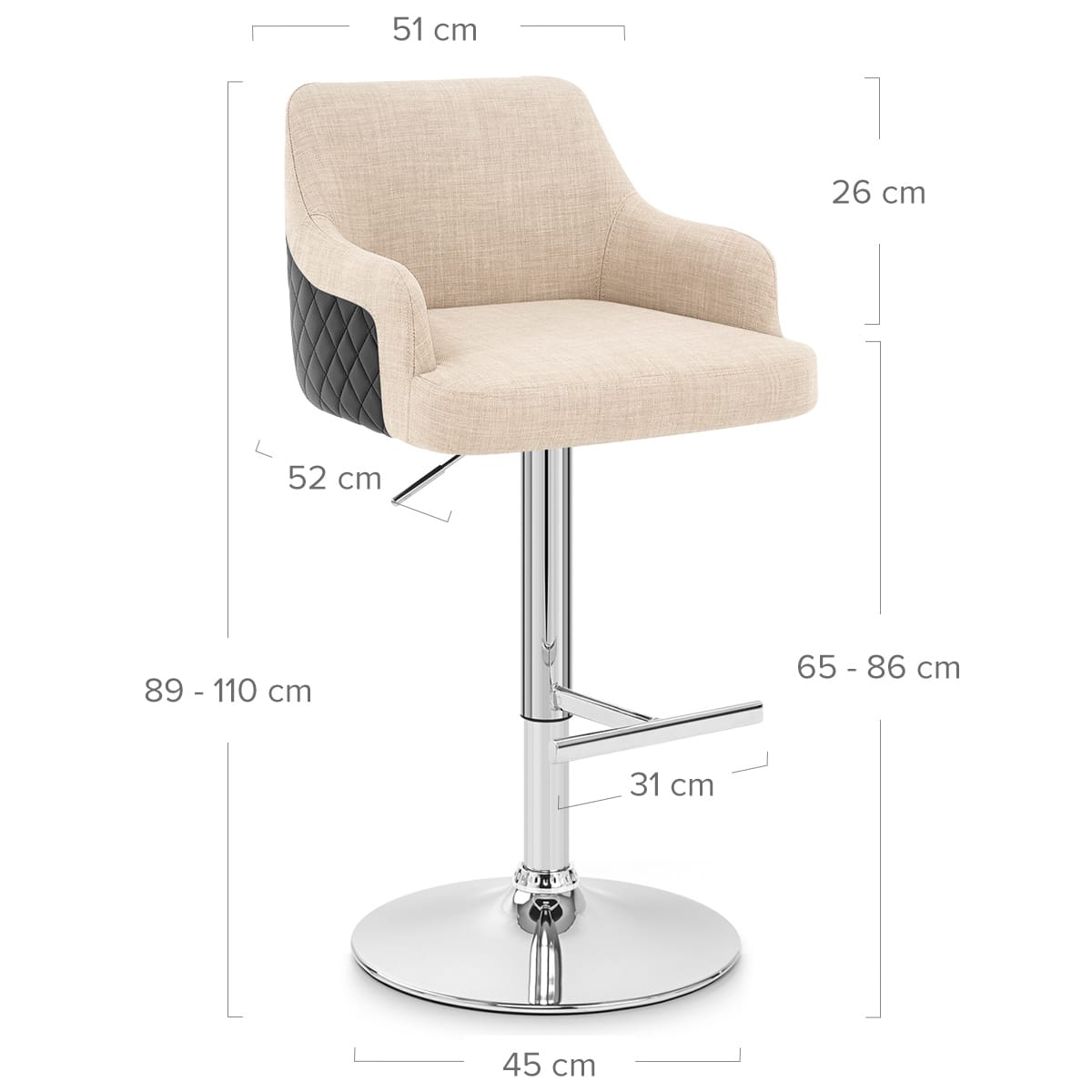 Dylan Stool Black Leather & Beige Fabric