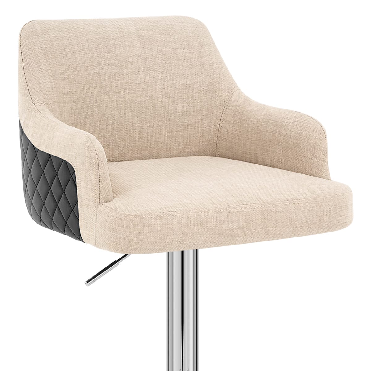 Dylan Stool Black Leather & Beige Fabric