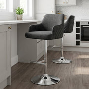 Dylan Stool Black Leather & Charcoal Fabric