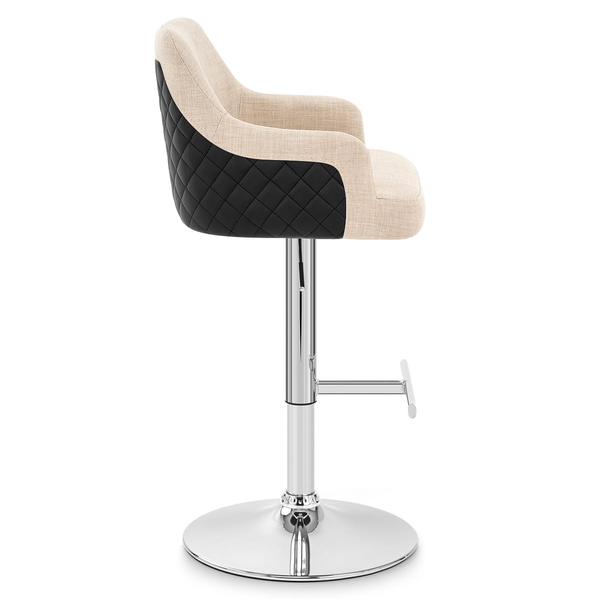 Dylan Stool Black Leather & Beige Fabric