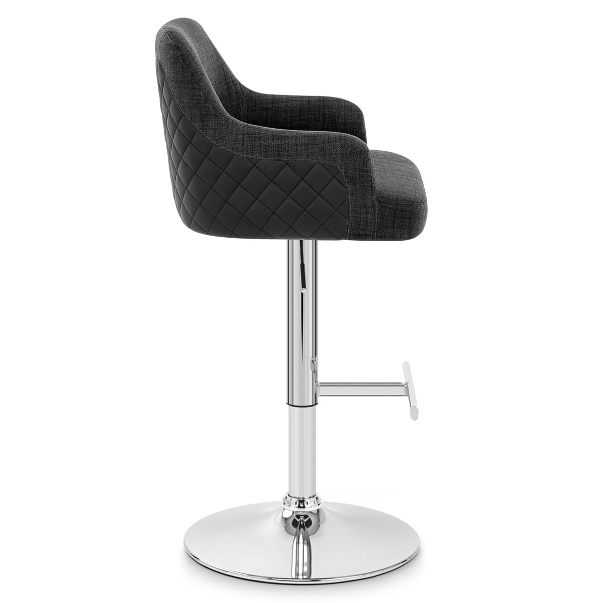 Dylan Stool Black Leather & Charcoal Fabric