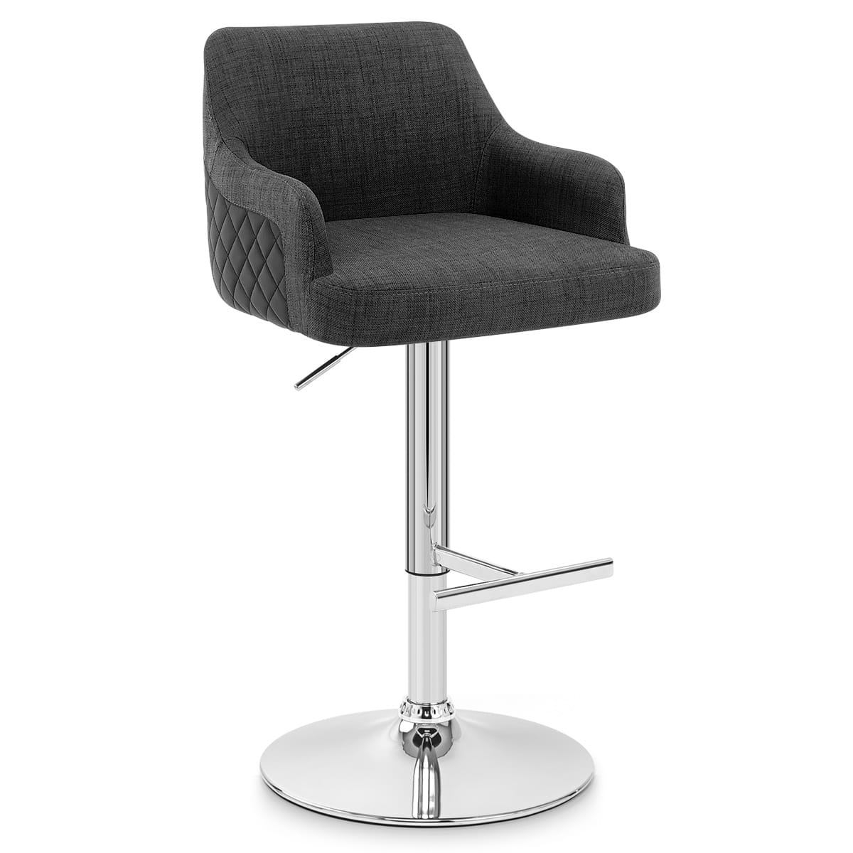 Dylan Stool Black Leather & Charcoal Fabric