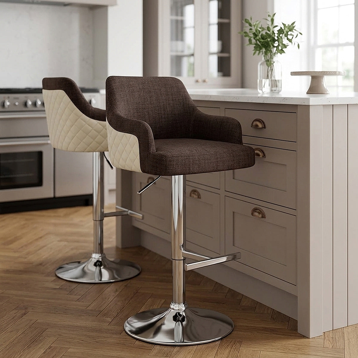 Dylan Stool Cream Leather & Brown Fabric