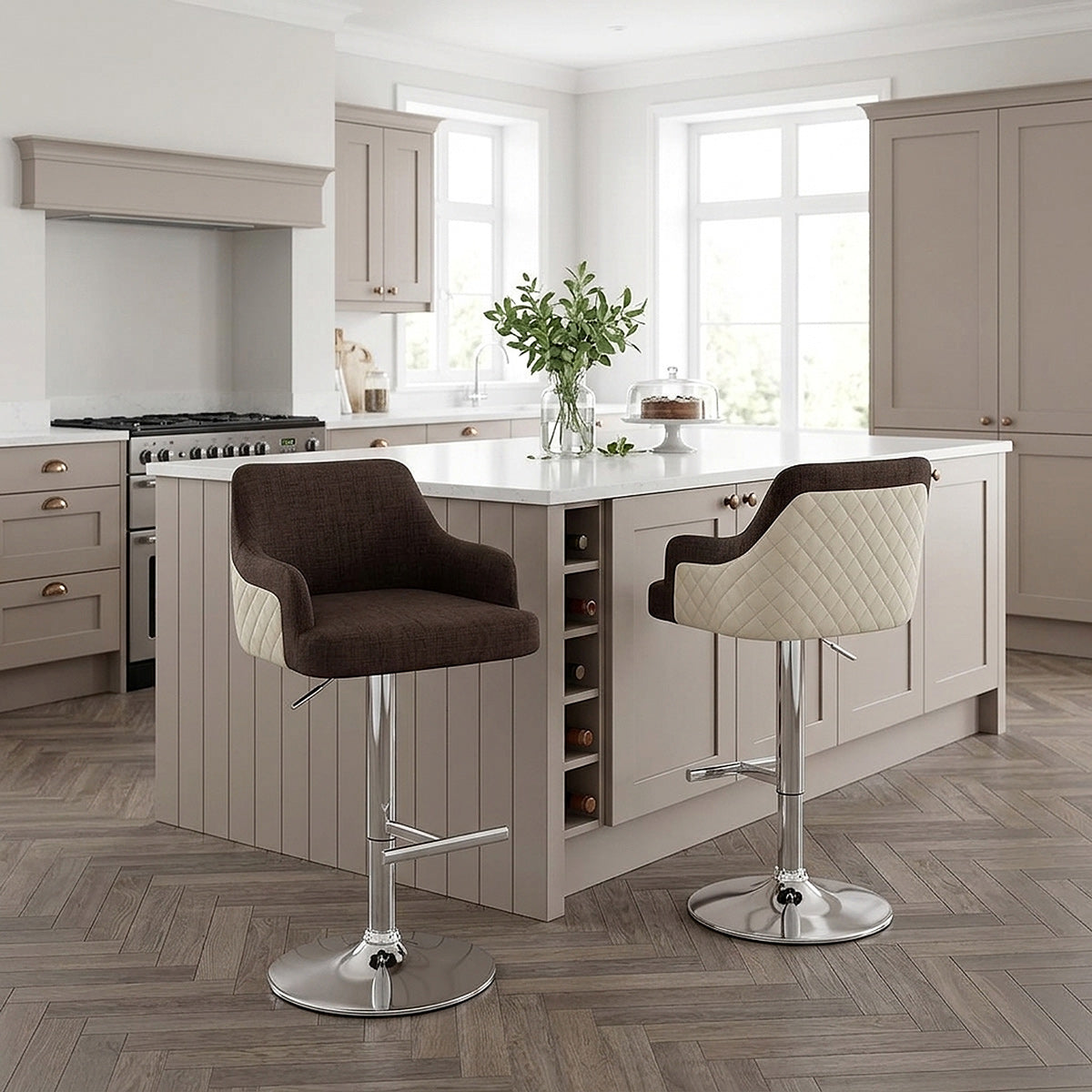 Dylan Stool Cream Leather & Brown Fabric