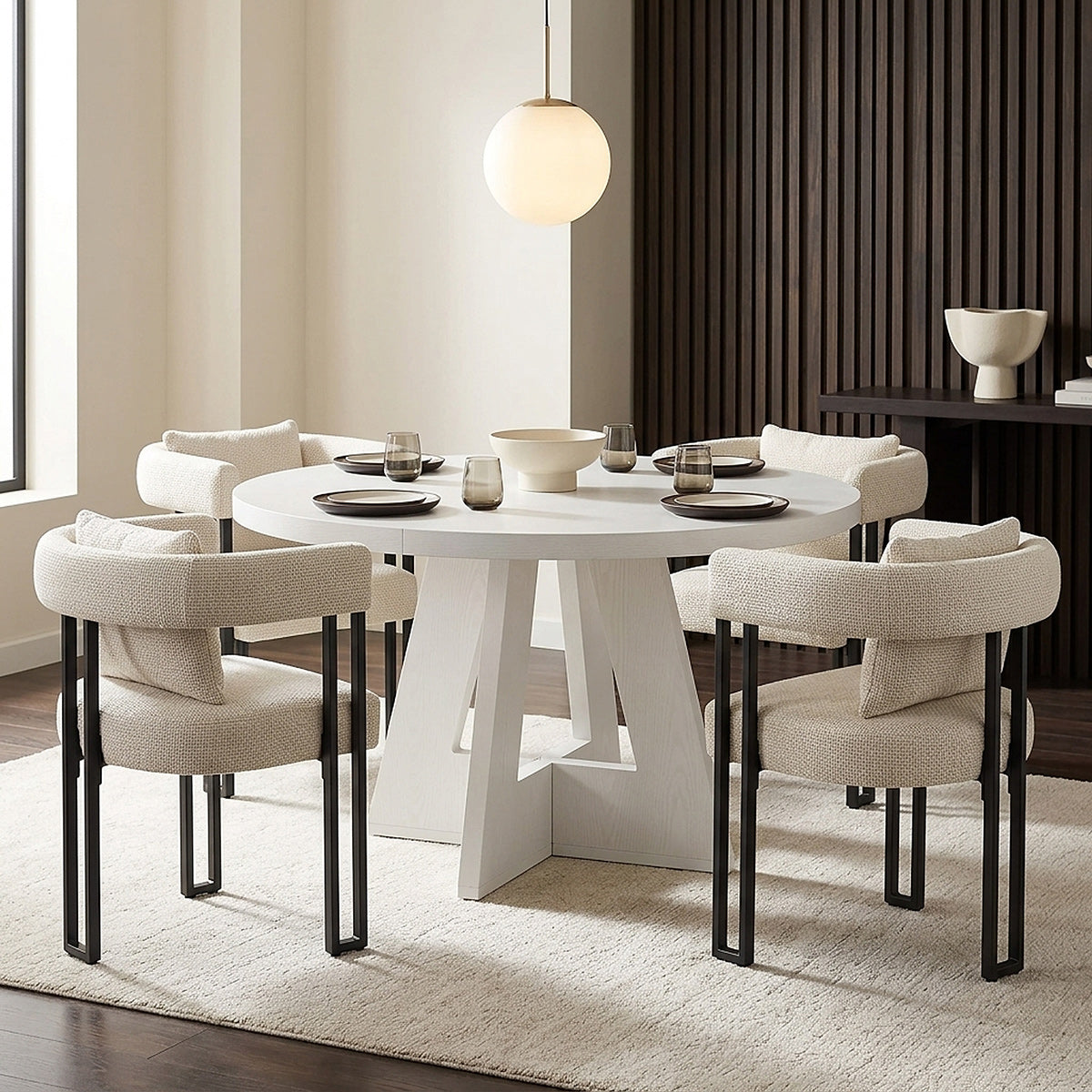 Eden 120cm Round Table White & 4 Gigi Chairs Dining Set