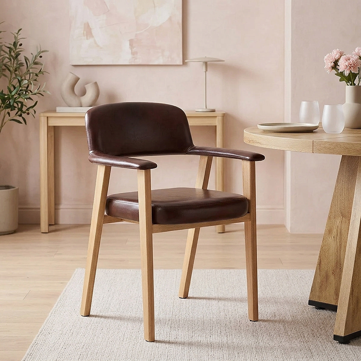 Elba Oak Real Leather Chair Antique Brown