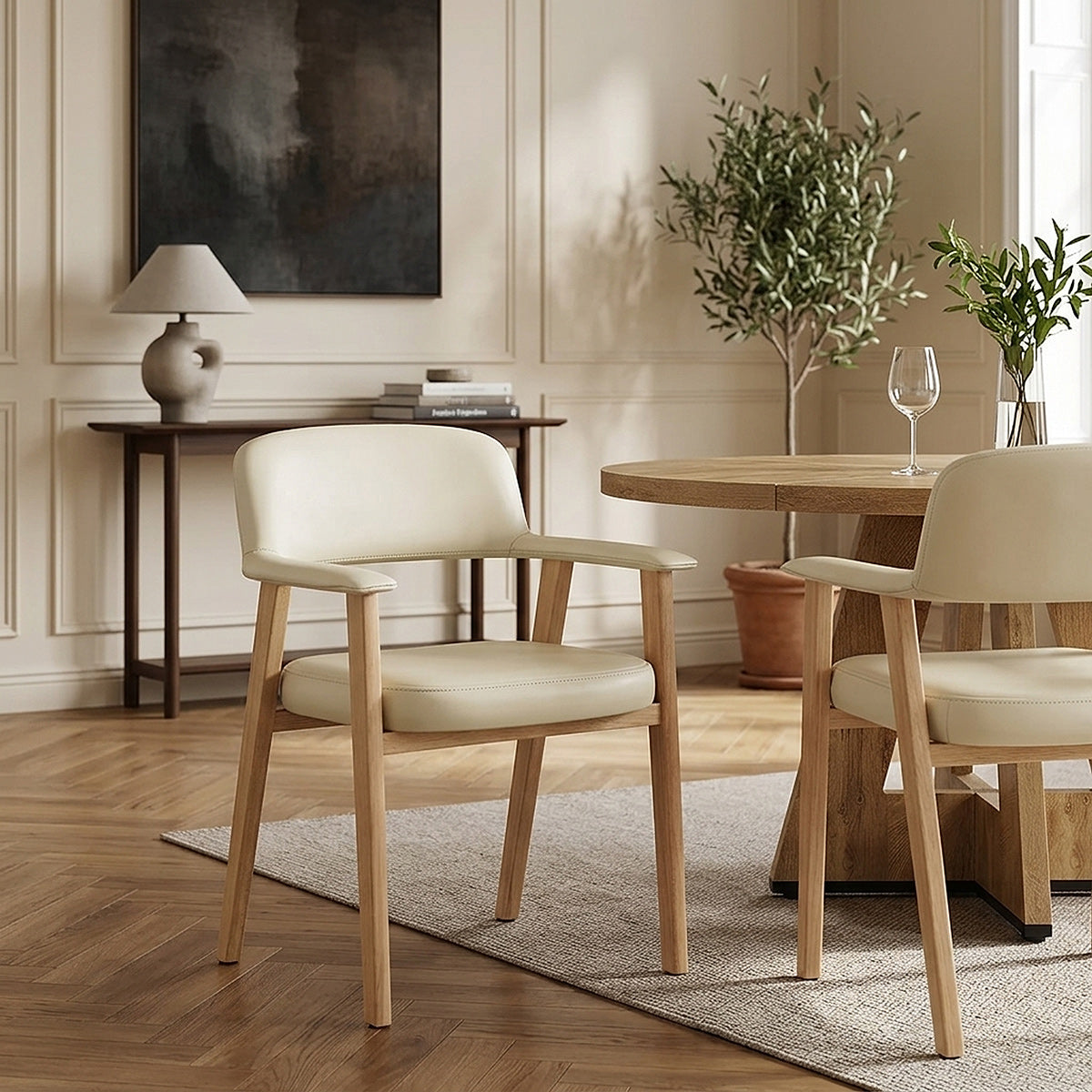 Elba Oak Real Leather Chair Cream