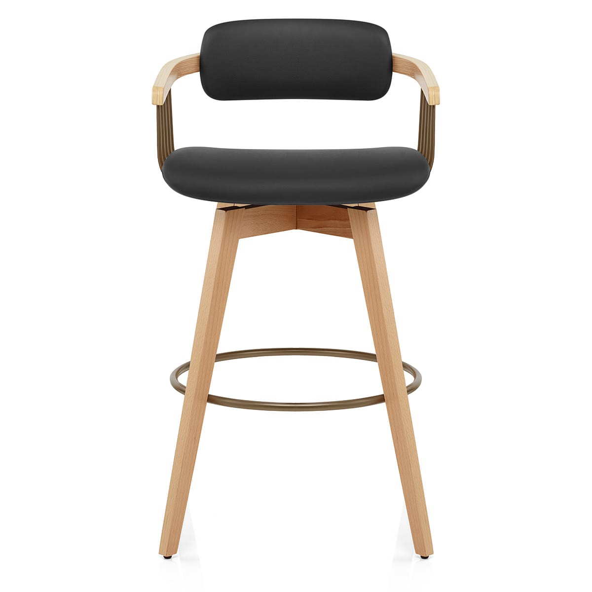 Electra Oak Real Leather Stool Black