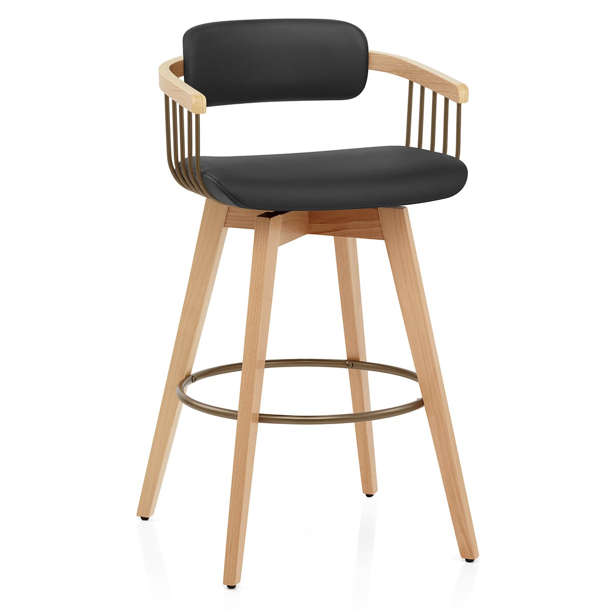 Electra Oak Real Leather Stool Black