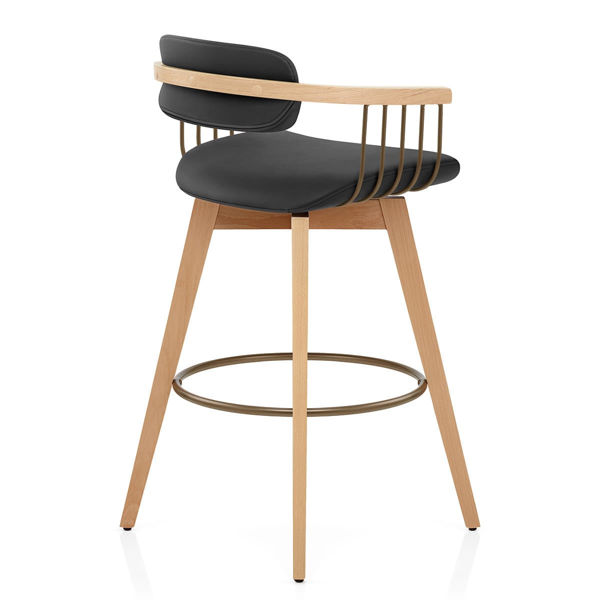 Electra Oak Real Leather Stool Black
