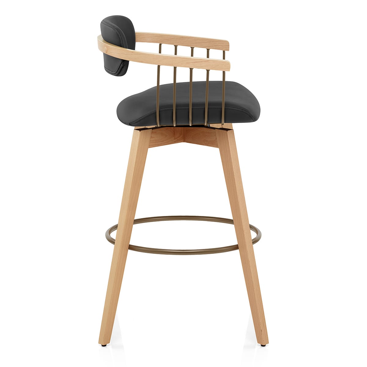 Electra Oak Real Leather Stool Black