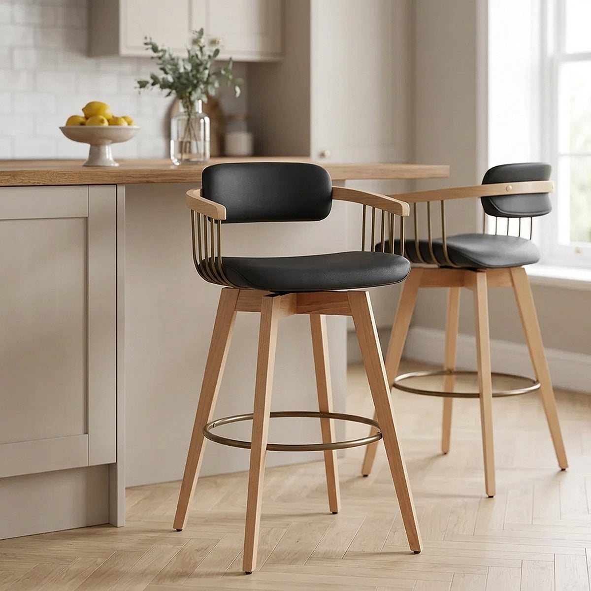 Electra Oak Real Leather Stool Black – Atlantic Shopping