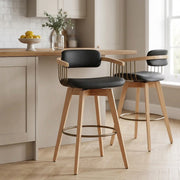 Electra Oak Real Leather Stool Black