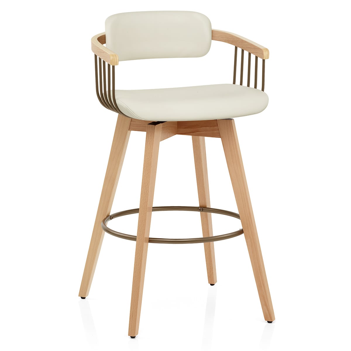 Electra Oak Real Leather Stool Cream