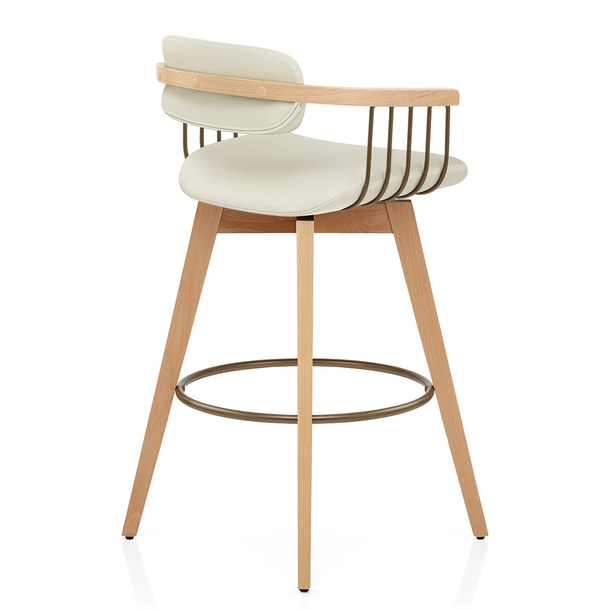 Electra Oak Real Leather Stool Cream
