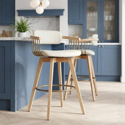 Electra Oak Real Leather Stool Cream