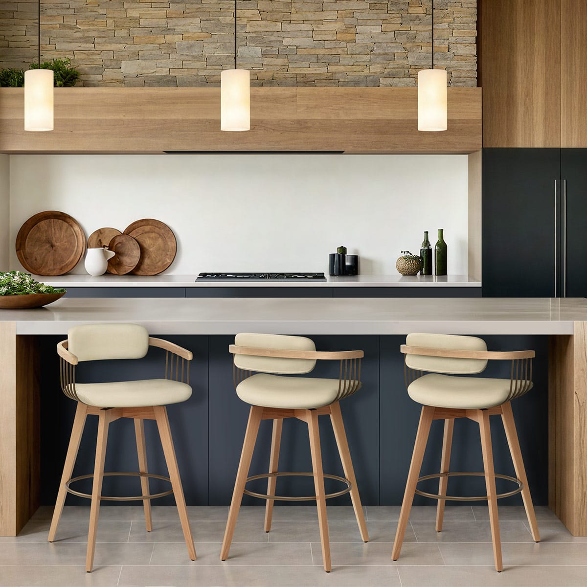 Electra Oak Real Leather Stool Cream