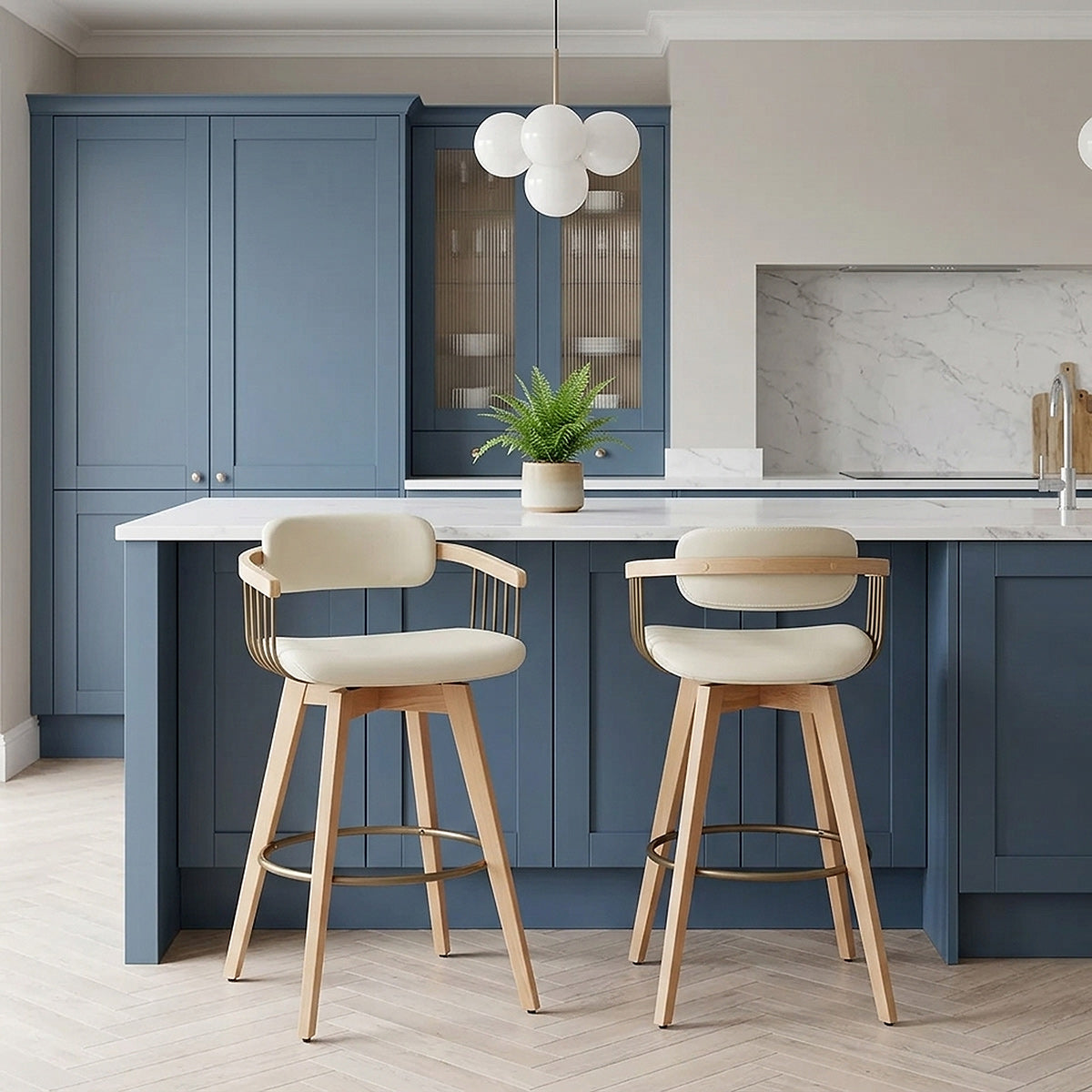 Electra Oak Real Leather Stool Cream
