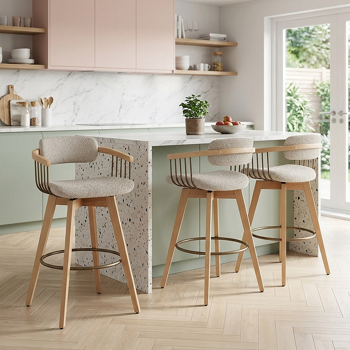 Electra Oak Stool Cream Boucle